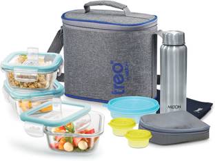 TREO All Fresh Premier Square 3 container,Bottle,2 Chutney Dabba,1 Salad Box & 1 Mat 8 Containers Lunch Box