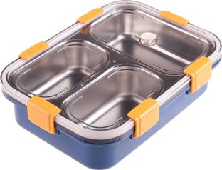 कुबेर इंडस्ट्रीज़ Stainless Steel 3 Compartments Lunch Box|Chopstick & Spoon|SUS304|Blue 3 कंटेनर लंच बॉक्स