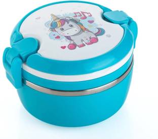 Penario Stainless Steel Round Shape Lunch Box For Kids 2 Containers Lunch Box 2 Containers Lunch Box