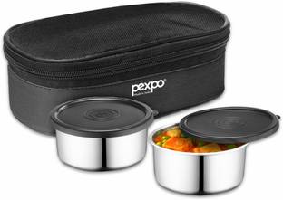 pexpo Nano Stainless Steel Lunch Box With Cover Bag and Leakproof Air-Tight 2 Containers Lunch Box
