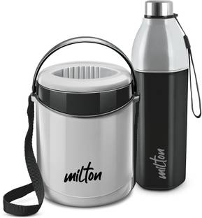 MILTON Essential Gift Set, Kool Hexone Bottle, 720ml and Econa Lunch Box, 900ml, Grey 3 Containers Lunch Box