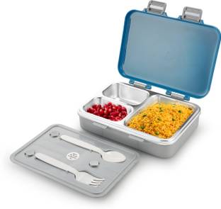 NAYASA Vitamax 3 Compartment Vaccum Sealed Insulated Stainless Steel Lunch Box for Kids 1 Containers Lunch Box