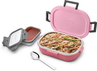 pexpo Tasty Bite Insulated Kids Tiffin Box (650ml) & Small Container(150ml), Anti-Skid 2 Containers Stainless Steel Office Lunch Box
