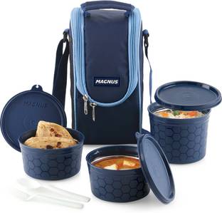 Magnus Microwave Easy Lock Alfa-3 Stainless Steel Lunch Box Set 3 containers (Blue) 3 Containers Lunch Box