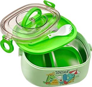Le Delite Dinosaur Lunch Box for Kids Insulated plate Box - ,Cartoon steel Tiffin 2 Containers Lunch Box
