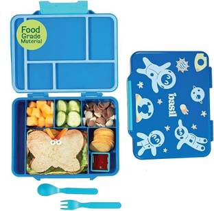 BASIL Binge Bento Box - Lunch Box for Kids| BPA Free | Leak Proof| Space - 5 Containers Plastic School Lunch Box