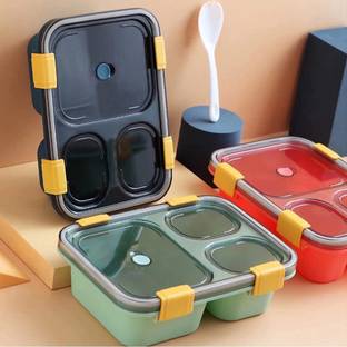 SKYZONE 3 Grid Plastic Lunch Box Split Grid Lunch Box Bento Box 3 Containers Plastic Office Lunch Box