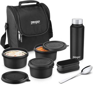 pexpo Steel Meal Ultra with Containers (3*350ml), 1 Pickle Box, Bottle(750ml), & Spoon 3 Containers Lunch Box