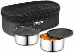 pexpo Nano Stainless Steel Lunch Box With Cover Bag and Leakproof Air-Tight 2 Containers Lunch Box
