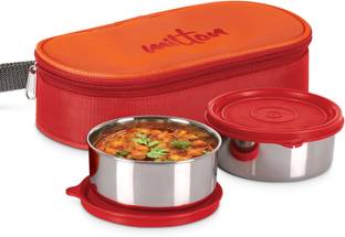 MILTON Hot Bite Stainless Steel Lunch Box, 2 Container, 320 ml Each, Red 2 Containers Lunch Box