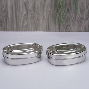 Sumeet Stainless Steel Rectangle Lunch Box with 2 Compartments & Locking Clip, 650ML 2 Containers Lunch Box