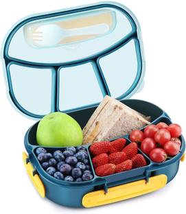 YUJASV Leak Proof 4 Compartment Lunch Boxes with Spoon Tiffin Freezer Safe lunch box 4 Containers Lunch Box