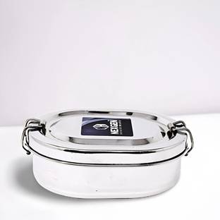 NEXGEN HOUSEWARE NEXGEN Oval Steel Lunchbox with Separator Plate & Locking Clip for school/kids 2 Containers Lunch Box