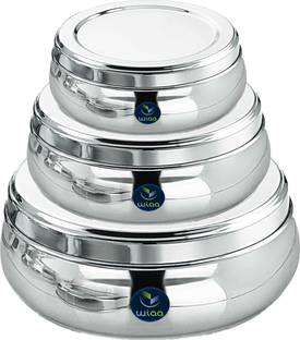 wiaa Set of 3 Stainless Steel Food Storage Containers Box Puri Dabba 3 Containers Lunch Box