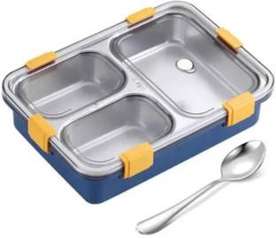 plizzo kitchenware 3 Compartment Stainless Steel Lunch Box, Leakage Proof Lunch Box For School 3 Containers Lunch Box