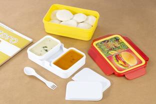 Flipkart SmartBuy Double Layer Plastic Spill Proof ,Tiffin Boxes For School With Plastic Katori 2 Containers Lunch Box