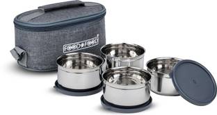 FOODNFOOD GALAXY MAX Microwave Safe Stainless Steel 4 Containers 350ml Each Spoon & Fork 4 Containers Lunch Box