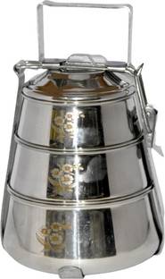 Asati enterprises Stainless Steel, Leak Proof Three Tier Compartment Lunch Box with Handle 3 Containers Lunch Box