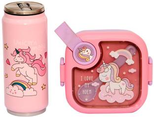FATFISH Unicorn 500ml Stainless Steel Lunch Box with Unicorn Water Bottle combo for Girl 1 Containers Lunch Box