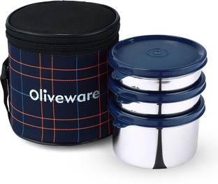 Oliveware Lovely Stylo Lunch Box(2x300ml,1x600ml) 3 Containers Lunch Box