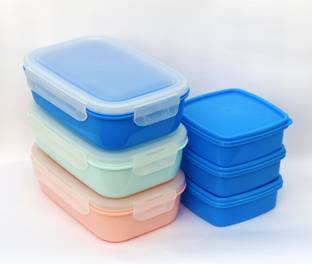 Loknath Plain Plastic Lunch Box (Set of 6) 500ml and 200ml Multiple Uses 6 Containers Lunch Box
