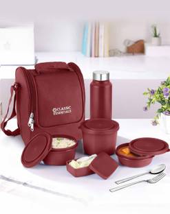 Classic Essentials Supreme Microwave Safe Set of 5 with Bottle|Bag & Cutlery 5 Containers Lunch Box