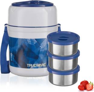 Trueware Ofce plus 3 Lunch Box 3 Stainless Steel Containers Tifn Insulated Lunch Box |300 ml x 3|-Blue 3 Containers Lunch Box