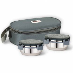ROLON Lunch Lock 2 | Grey | 2 Airtight Stainless Steel Containers | Insulated Bag 2 Containers Lunch Box