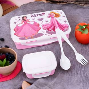 Porslin 2 Compartment Barbie Pink Lunch Box for Little Kids to use in School, Collage 2 Containers Lunch Box