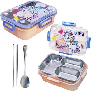kiaraz Unicorn Lunch Box School Kids Stainless Steel3 Containers Lunch Box (750 ml) 3 Containers Lunch Box