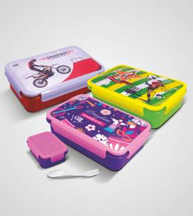 Antic Air tight 6 Compartment Combo of 3 with spoon for Office School Collage Use 3 Containers Lunch Box