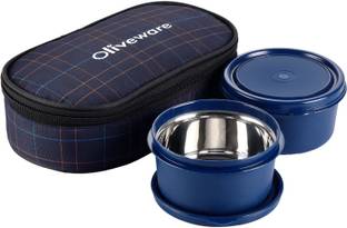 Oliveware Deniz Lunch Box | 2 Stainless Steel Containers | Insulated Fabric Bag 2 Containers Lunch Box