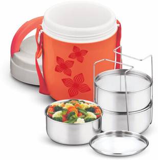ACN SMART-3 TIFFIN CARRIER 3 STAINLESS STEEL CONTAINERS DOUBLE WALL INSULATED 3 Containers Lunch Box