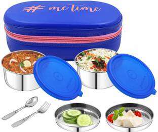 Dynore 2 Container of 350 ml | 1 Spoon,1 Fork 2, Plates with Bag 2 Containers Lunch Box