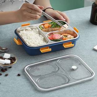 Excite Shoppers Quality 3 Compartment Stainless Steel Lunch Boxes with Removable Inner Plate 1 Containers Lunch Box