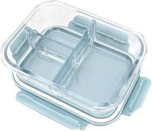 TINSUHG Borosilicate Glass Container with Partition Divider, Office Tiffin 1 Containers Lunch Box