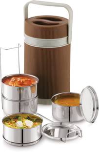 Nabhya Munch PU Insulated Steel & Plastic Lunch Box 300ml Each With Insulated Box 4 Containers Lunch Box