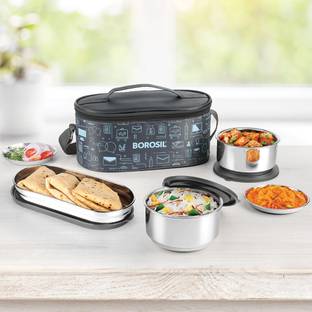 BOROSIL Carry Fresh Lunchbox, 3pc Set (280ml x 2 + 475ml x 1) Tiffin for Office, School 3 Containers Lunch Box