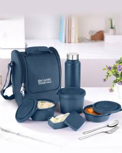 Classic Essentials Supreme Microwave Safe Set of 5 with Bottle|Bag & Cutlery 5 Containers Lunch Box