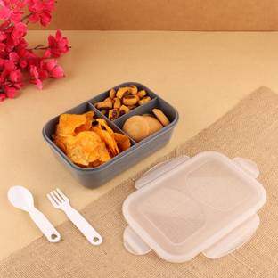 MAGICSPOON 3 Section Lunch Box with Spoon & Fork with Air Tight Lid (1200 ml, Grey) 1 Containers Lunch Box
