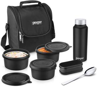 pexpo Steel Meal Ultra with Containers (3*350ml), 1 Pickle Box, Bottle(750ml), & Spoon 3 Containers Lunch Box
