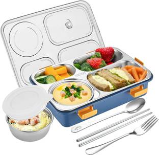 IDEALIMPACT Leak Proof 5 Compartment Stainless Steel Lunch Boxes Big Tiffin Box for Kids 5 Containers Lunch Box