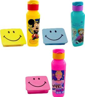 ShubhKraft Return Gift In Bulk Smiley Lunch Box & Cartoon Printed Water Bottle Set (3 Pcs) 1 Containers Lunch Box