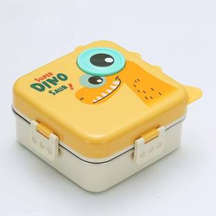 RHINETOYS Super Dino Stainless Steel Cartoon Print Lunch Box Yellow(Multicolor) 3 Containers Lunch Box