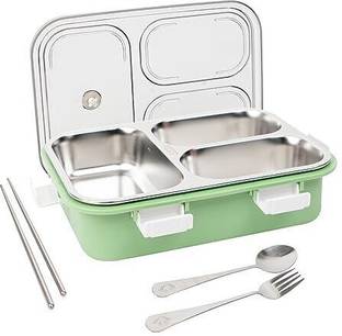 VRJK Lunch Box Sealed Leakage Proof Stainless Steel with Cutlery 3 Containers Lunch Box