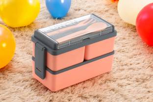 OMORTEX Rectangular Classy 3 Section Lunch Box With 1 Spoon & 1 Fork 3 Containers Plastic Office Lunch Box