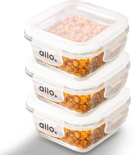 Allo Borosilicate Glass Lunch Box with Lid And Break Free Lock, Microwave Safe 3 Containers Lunch Box