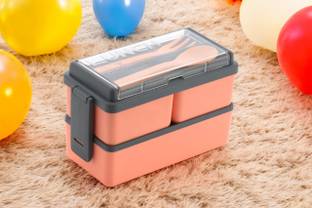 Naklang creation Tiffin Combo of 2 ORANGE Lunch Box with Spoon and Fork 3 Containers Lunch Box