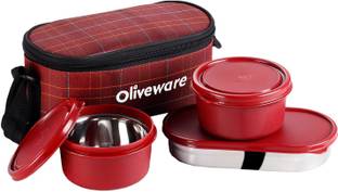 Oliveware Hazel Lunch Box | 3 Stainless Steel Containers | Insulated Fabric Bag 3 Containers Lunch Box