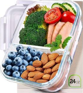 SVShoperzone 2 Compartment Borosilicate Rectangle Glass Lunch Box Food Container for Kitchen 1 Containers Lunch Box